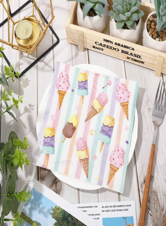 JarThenaAMCS 80Pcs Ice Cream Paper Napkins Watercolor Beverage Popsicle Disposable Napkins Luncheon Dinner Dessert Napkins for Summer Ice Cream Theme Birthday or Baby Shower Party Supplies - Image 3
